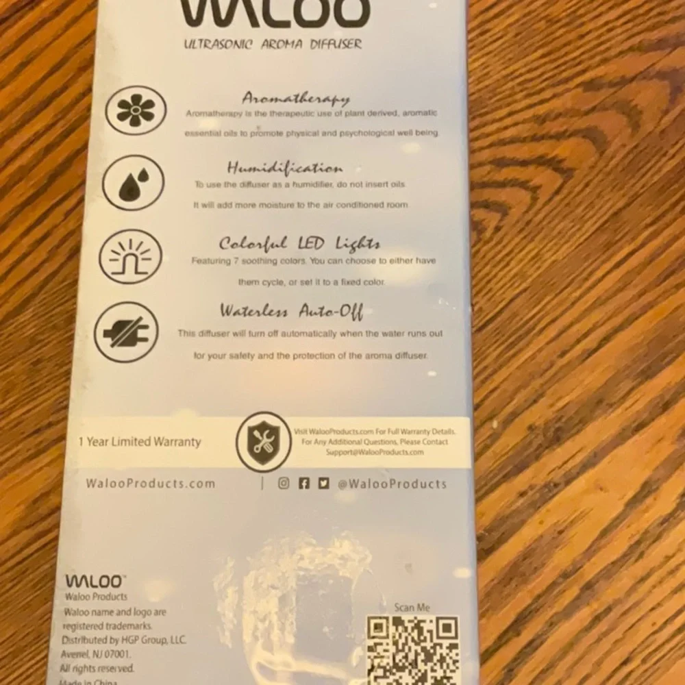 NWT Waloo Ultrasonic Aroma Diffuser